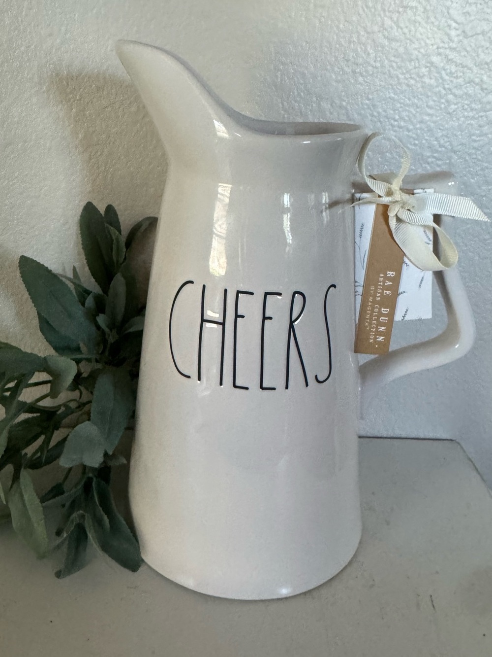 Rae Dunn CHEERS Ceramic Pitcher - White